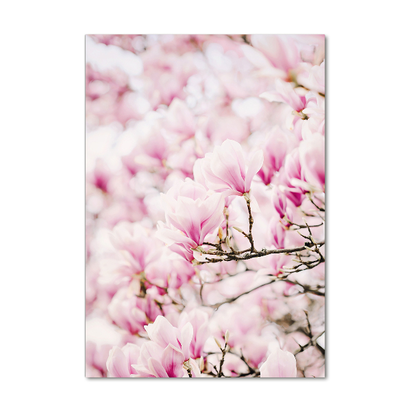 Fotocuadro de cristal elegante para hogar vertical flores de magnolia