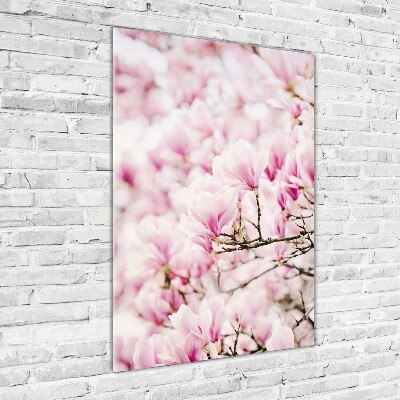 Fotocuadro de cristal elegante para hogar vertical flores de magnolia