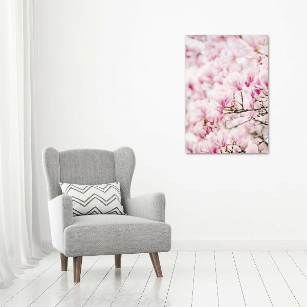 Fotocuadro de cristal elegante para hogar vertical flores de magnolia