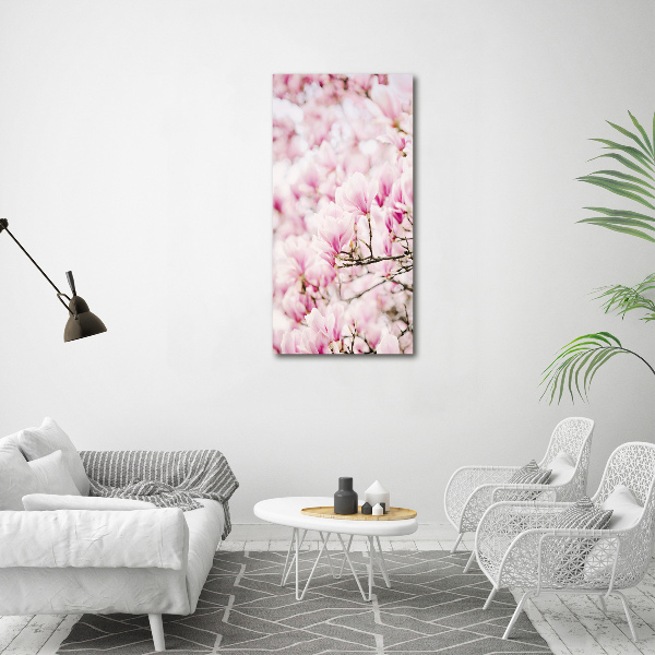Fotocuadro de cristal elegante para hogar vertical flores de magnolia