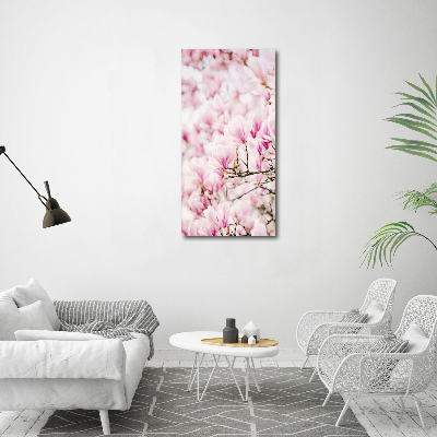 Fotocuadro de cristal elegante para hogar vertical flores de magnolia
