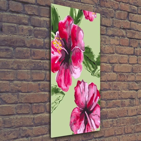 Cuadro de cristal moderno efecto brillo vertical flores hawaianas