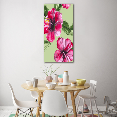 Cuadro de cristal moderno efecto brillo vertical flores hawaianas