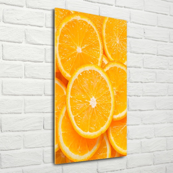 Cuadro de cristal moderno efecto brillo vertical rodajas de naranja