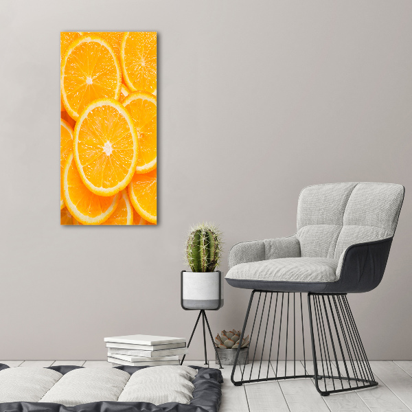 Cuadro de cristal moderno efecto brillo vertical rodajas de naranja