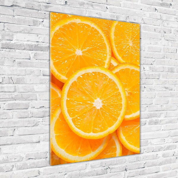 Cuadro de cristal moderno efecto brillo vertical rodajas de naranja
