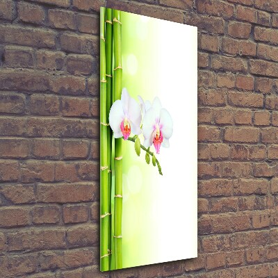 Cuadro de vidrio templado 4mm para pared vertical Orquídea y bambú