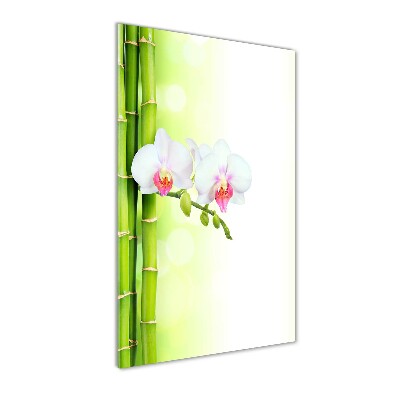 Cuadro de vidrio templado 4mm para pared vertical Orquídea y bambú