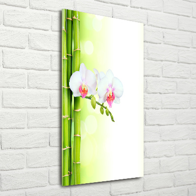 Cuadro de vidrio templado 4mm para pared vertical Orquídea y bambú