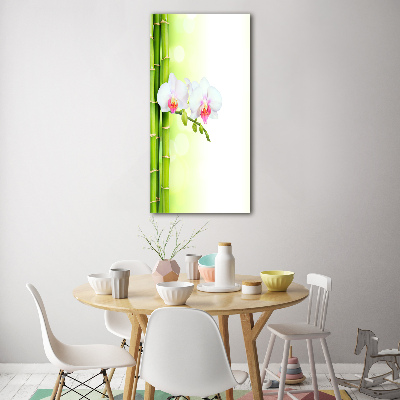 Cuadro de vidrio templado 4mm para pared vertical Orquídea y bambú