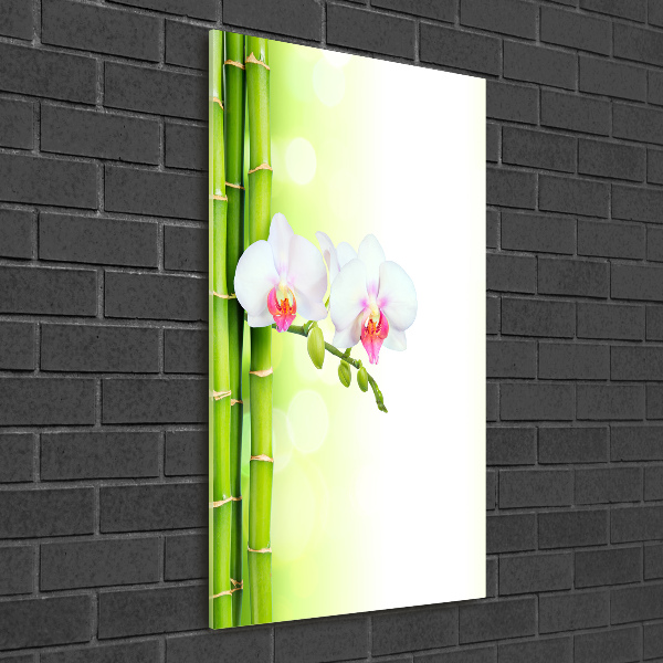 Cuadro de vidrio templado 4mm para pared vertical Orquídea y bambú