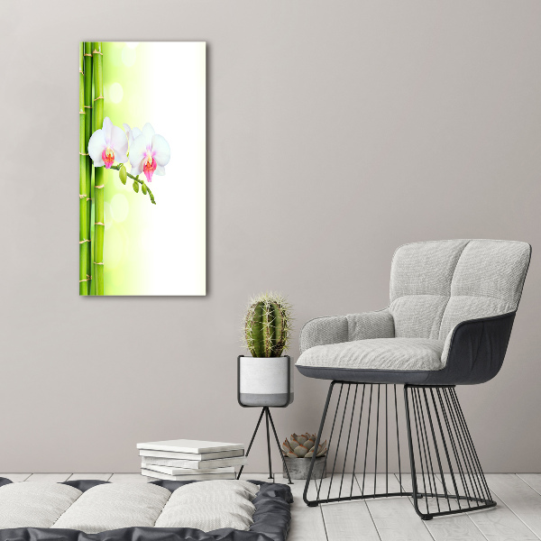 Cuadro de vidrio templado 4mm para pared vertical Orquídea y bambú