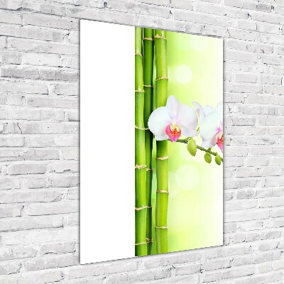 Cuadro de vidrio templado 4mm para pared vertical Orquídea y bambú