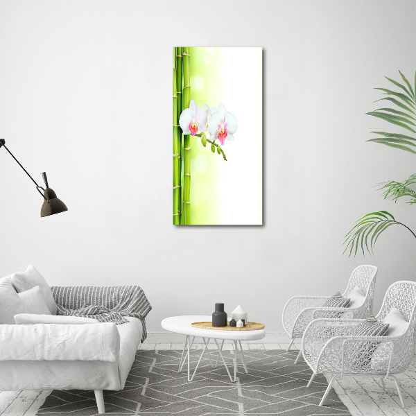 Cuadro de vidrio templado 4mm para pared vertical Orquídea y bambú