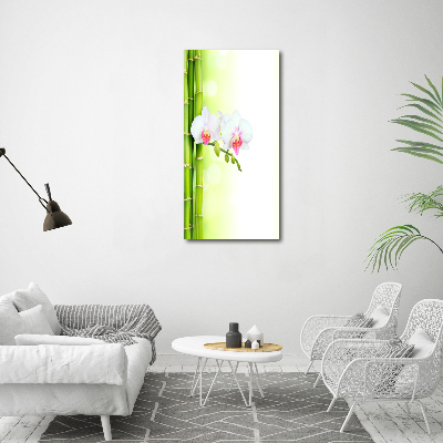 Cuadro de vidrio templado 4mm para pared vertical Orquídea y bambú