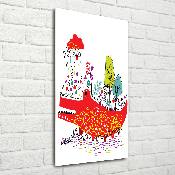 Cuadro decorativo en cristal con canto pulido vertical Cocodrilo
