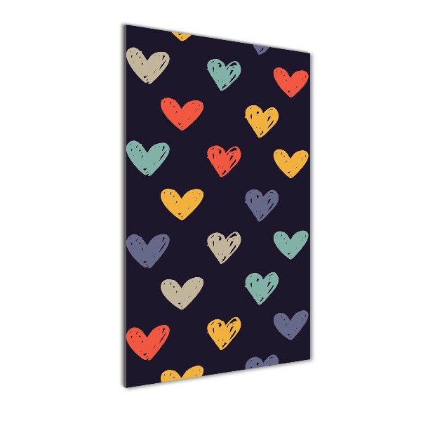 Cuadro de vidrio templado 4mm para pared vertical Corazones de colores