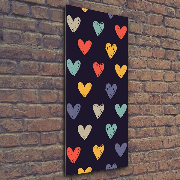 Cuadro de vidrio templado 4mm para pared vertical Corazones de colores