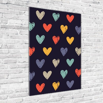 Cuadro de vidrio templado 4mm para pared vertical Corazones de colores