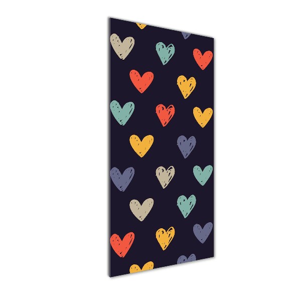 Cuadro de vidrio templado 4mm para pared vertical Corazones de colores