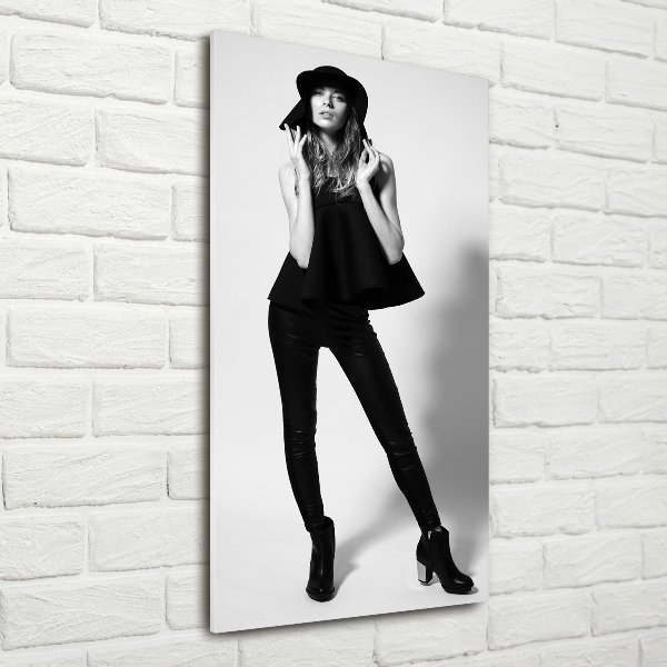 Cuadro de vidrio templado 4mm para pared vertical Mujer de negro