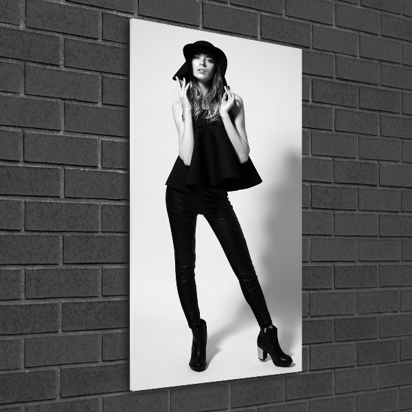 Cuadro de vidrio templado 4mm para pared vertical Mujer de negro