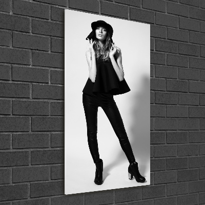 Cuadro de vidrio templado 4mm para pared vertical Mujer de negro