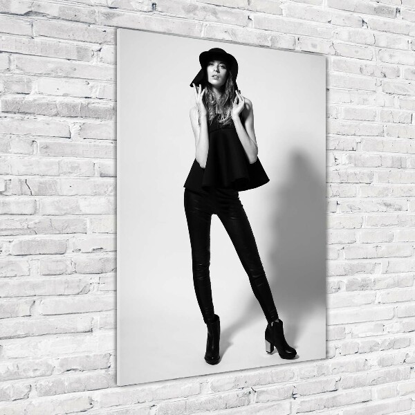 Cuadro de vidrio templado 4mm para pared vertical Mujer de negro