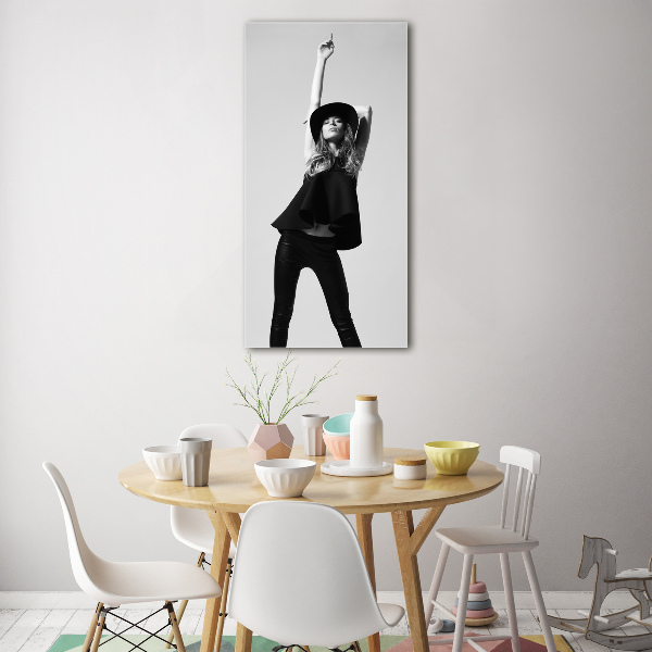 Fotocuadro de cristal elegante para hogar vertical Mujer de negro