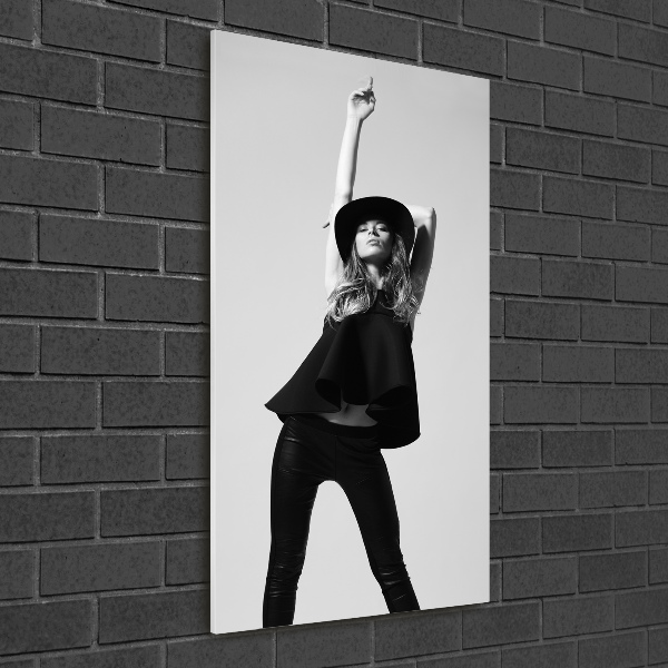Fotocuadro de cristal elegante para hogar vertical Mujer de negro