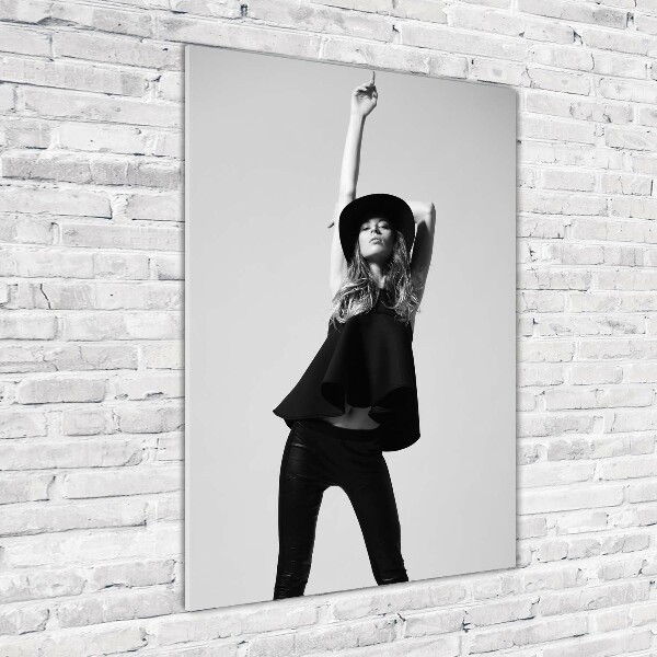 Fotocuadro de cristal elegante para hogar vertical Mujer de negro