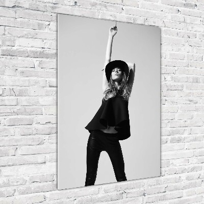 Fotocuadro de cristal elegante para hogar vertical Mujer de negro