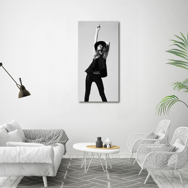 Fotocuadro de cristal elegante para hogar vertical Mujer de negro