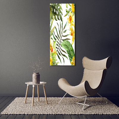 Fotocuadro de cristal elegante para hogar vertical flores tropicales