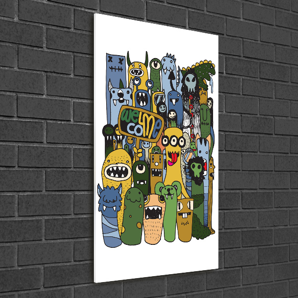Cuadro de vidrio templado 4mm para pared vertical Monstruos locos