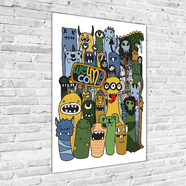 Cuadro de vidrio templado 4mm para pared vertical Monstruos locos