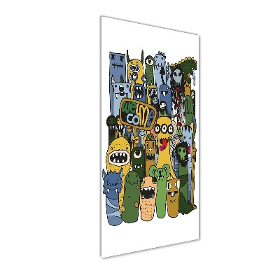 Cuadro de vidrio templado 4mm para pared vertical Monstruos locos