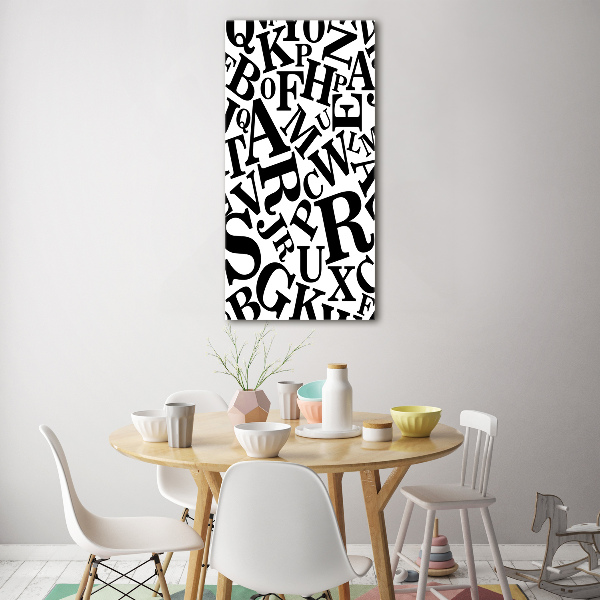 Cuadro decorativo en cristal con canto pulido vertical Alfabeto