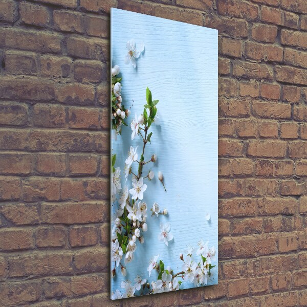 Cuadro de cristal moderno efecto brillo vertical flores de cerezo