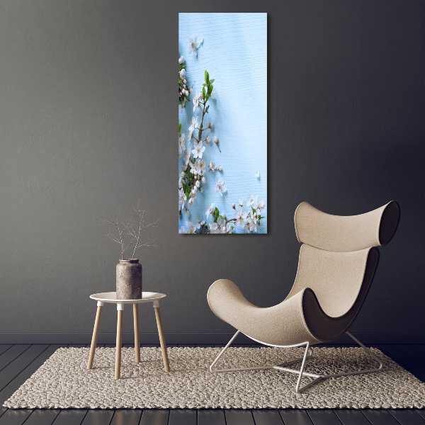 Cuadro de cristal moderno efecto brillo vertical flores de cerezo
