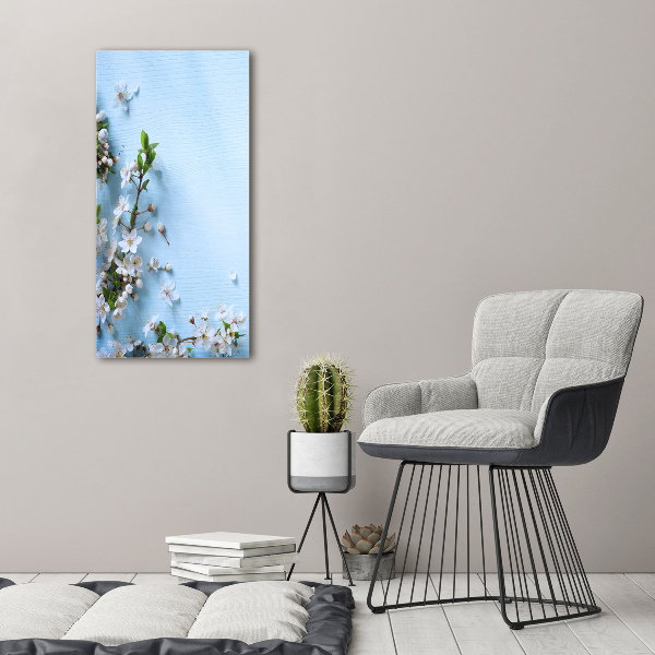 Cuadro de cristal moderno efecto brillo vertical flores de cerezo
