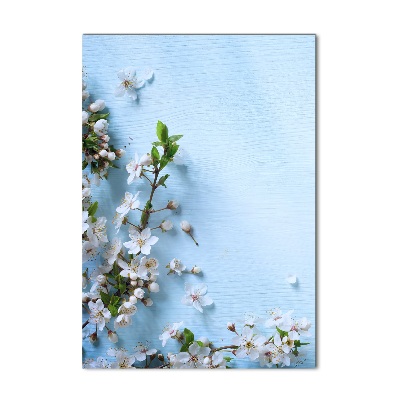 Cuadro de cristal moderno efecto brillo vertical flores de cerezo