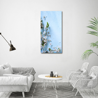 Cuadro de cristal moderno efecto brillo vertical flores de cerezo