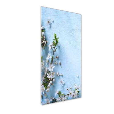 Cuadro de cristal moderno efecto brillo vertical flores de cerezo