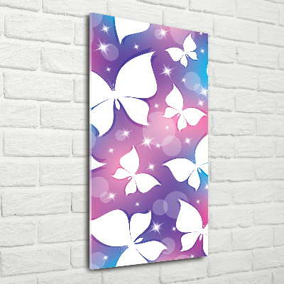 Cuadro de cristal moderno efecto brillo vertical Mariposas