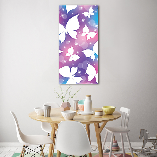 Cuadro de cristal moderno efecto brillo vertical Mariposas