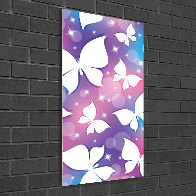 Cuadro de cristal moderno efecto brillo vertical Mariposas