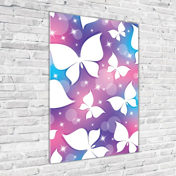 Cuadro de cristal moderno efecto brillo vertical Mariposas