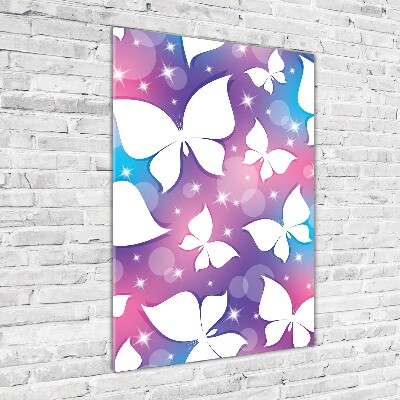 Cuadro de cristal moderno efecto brillo vertical Mariposas