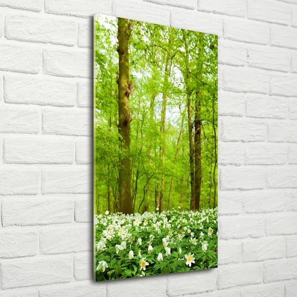 Fotocuadro de cristal elegante para hogar vertical Flores en el bosque